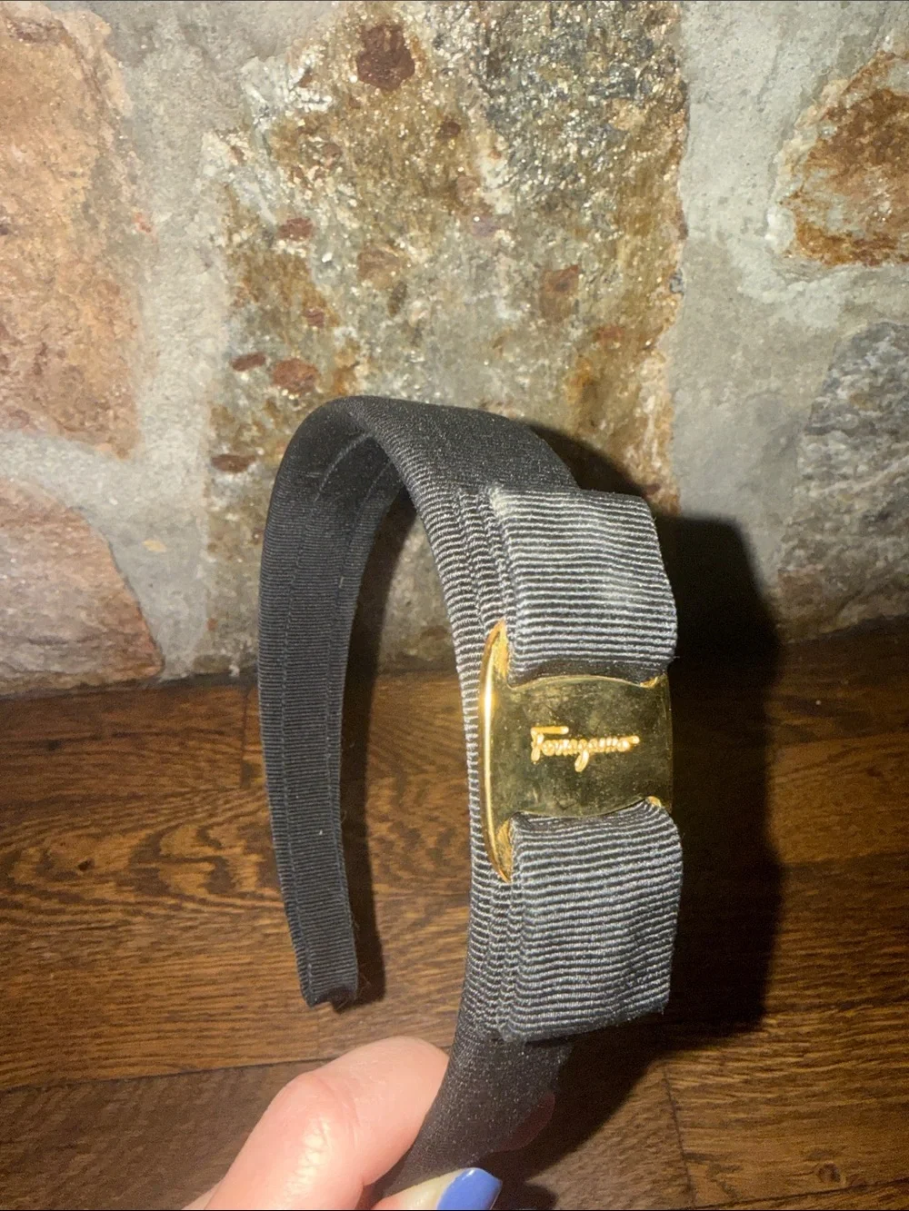 Salvatore Ferragamo Black Headband with Gold Hardware